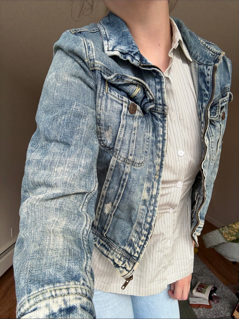 Distressed Lightwash Denim Jacket